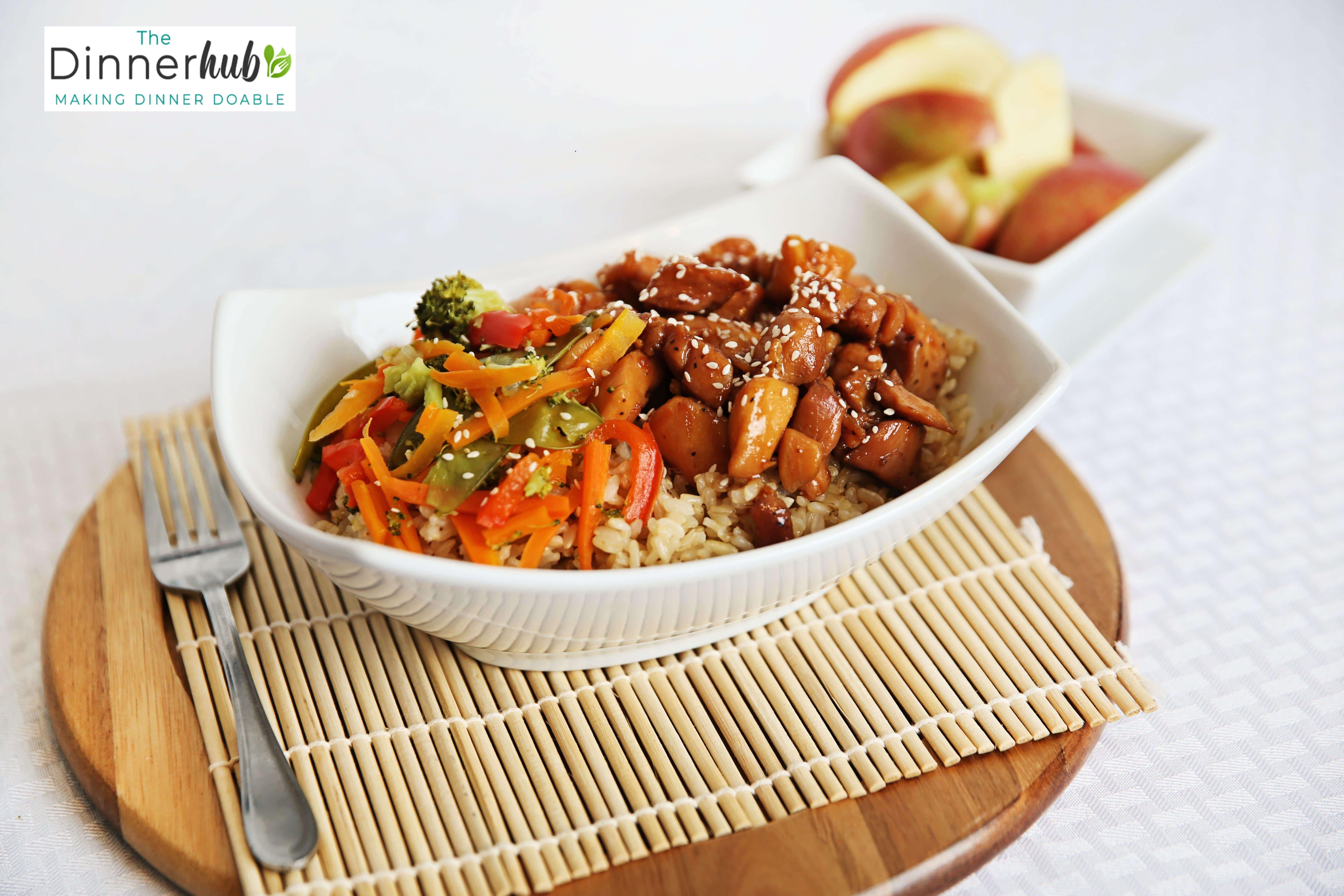 Teriyaki Chicken & Vegetable Rice Bowl w/ Fresh Fruit Side